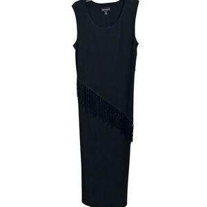 Connected Apparel Black Tassel Fringe Diagonal Maxi Gown Dress Women's 10